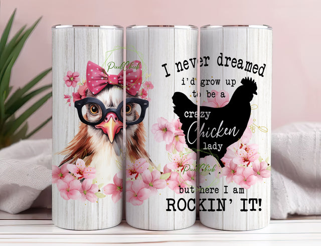 Crazy Chicken Lady Gifts, Stainless Steel Chicken Sunflower Tumbler Cup 20oz for Chicken Owners, Chicken Travel Mug Sublimation PixelChick 