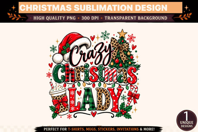 Crazy Christmas Lady PNG, Funny Christmas Shirt Design, Leopard Print Christmas Sublimation, Festive Holiday Graphic Sublimation BlackCatsMedia 