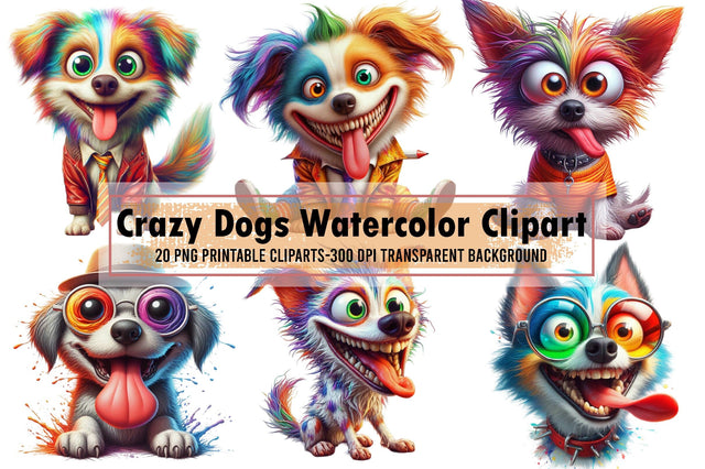Crazy Dogs Watercolor Clipart Sublimation designartist 