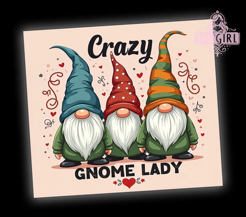 Crazy Gnome Lady Valentine's Day Tumbler Wrap, Valentine's Day Gnome, Crazy Gnome Gift, 20oz Sublimation Wrap, Cute Gnome Design, Gift for Her, Funny Valentine's Tumbler Sublimation SvggirlplusArt 
