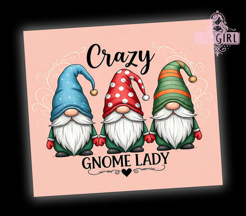 Crazy Gnome Lady Valentine's Day Tumbler Wrap, Valentine's Day Gnome, Crazy Gnome Gift, 20oz Sublimation Wrap, Cute Gnome Design, Gift for Her, Funny Valentine's Tumbler Sublimation SvggirlplusArt 