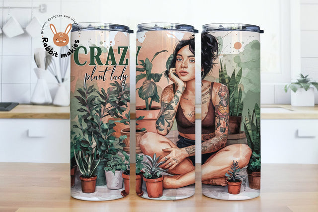 Crazy Plant Lady 20oz Skinny Garden Tumbler Wrap, Garden Lover Tumbler, Plants Sublimation design, Skinny Garden tumbler Sublimation Rabbitmakies 