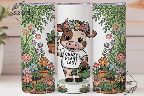 Crazy Plant Lady Cow 20oz Tumbler Wrap Sublimation sassyprint 