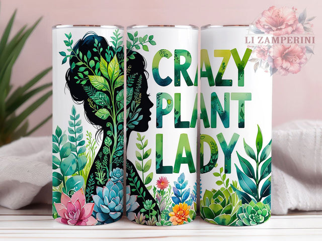 Crazy Plant Lady Succulent Tumbler, Succulent Wrap, 20oz Sublimation Wrap, Botanical Cup, Green Thumb Design, Houseplant Lover Tumbler, Cactus Aesthetic Art Sublimation Li Zamperini 