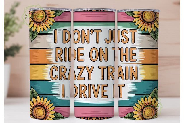 Crazy Train Sunflower 20oz Tumbler Wrap Sublimation PixelChick 