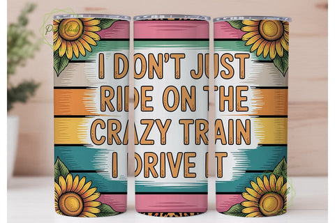 Crazy Train Sunflower 20oz Tumbler Wrap Sublimation PixelChick 