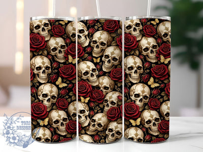 Cream Skull Gold Rose 20oz Tumbler, Cream Skull, Skull Gold Rose, Gold Rose Tumbler, Skull Tumbler, 20oz Tumbler, Cream Tumbler, Tumbler Wrap Sublimation ToriDesigns 