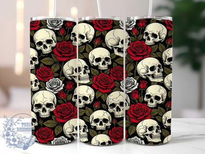 Cream Skull Red Rose 20oz Tumbler, Cream Skull, Skull Red Rose, Red Rose Tumbler, Skull Tumbler, 20oz Tumbler, Cream Tumbler, Tumbler Wrap Sublimation ToriDesigns 