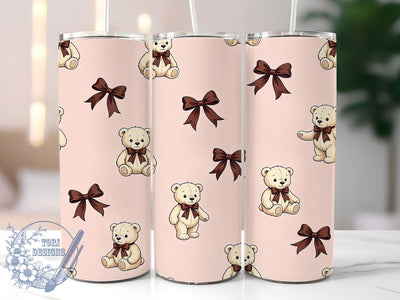 Cream Teddy Brown Bows 20oz Tumbler, Cream Teddy, Brown Bows, Cute Design, Sublimation Wrap, 20oz Tumbler, Cozy Aesthetic, Whimsical Charm Sublimation ToriDesigns 