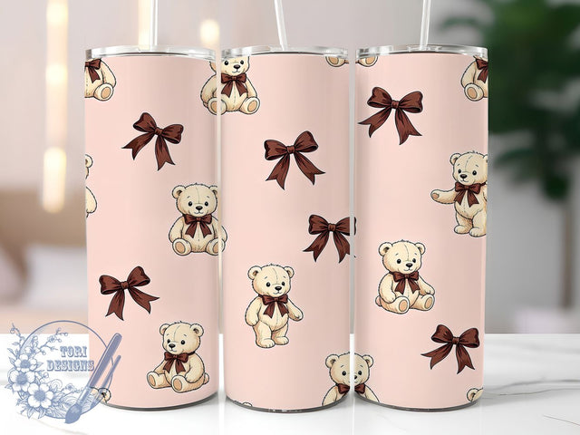 Cream Teddy Brown Bows 20oz Tumbler, Cream Teddy, Brown Bows, Cute Design, Sublimation Wrap, 20oz Tumbler, Cozy Aesthetic, Whimsical Charm Sublimation ToriDesigns 