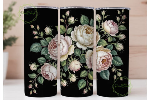 Creamy White Roses 20oz Tumbler Wrap Sublimation PixelChick 