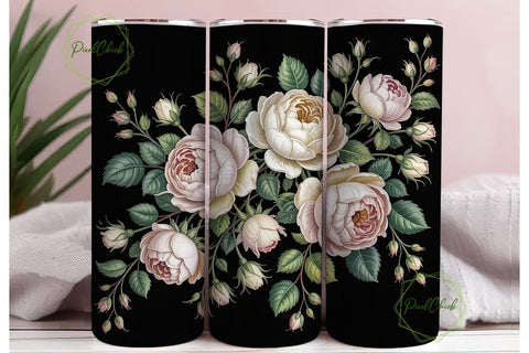 Creamy White Roses 20oz Tumbler Wrap Sublimation PixelChick 