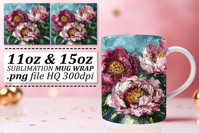 Create a Coffee Masterpiece with this Sublimation Mug Wrap - Flower Oil Paint Theme Sublimation afrosvg 