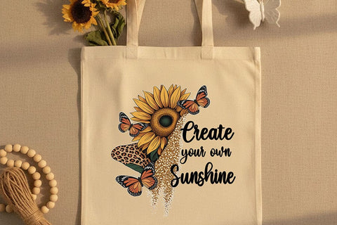 Create Your Own Sunshine Png, Sunflower Quote Png, Butterfly Floral Png, Boho Sunshine Png, Positive Quote Design, Sublimation Png Download SVG TiffsCraftyCreations 