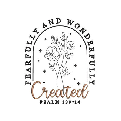 Created Fearfully and Wonderfully Psalm 139 14 Embroidery Design, 4 sizes, Instant Download Embroidery/Applique DESIGNS Nino Nadaraia 