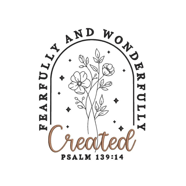 Created Fearfully and Wonderfully Psalm 139 14 Embroidery Design, 4 sizes, Instant Download Embroidery/Applique DESIGNS Nino Nadaraia 