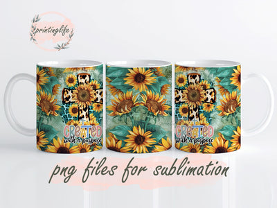 Created with a Purpose Cross Leopard Sunflower Bible Verse Religious Mug Wrap Design, Instant Digital Design Download Mug Wrap Design, Mug Design PNG Sublimation PrintingLife 