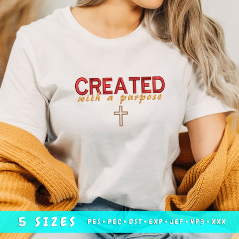 Created With A Purpose Embroidery Design, Christian Cross PES File, Bible Verse Embroidery, Faith Machine Embroidery File, Religious Saying Embroidery/Applique DESIGNS HappyDesignStudio 