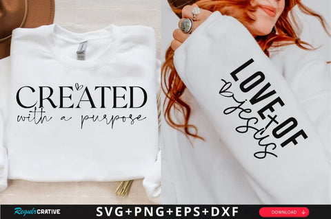 Created with a purpose Sleeve SVG Design, Christian Sleeve SVG, Faith SVG Design, Jesus Sleeve SVG SVG Regulrcrative 