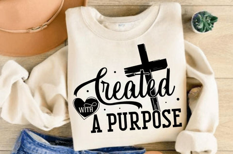 Created with a purpose SVG, Christian Cross SVG, Retro Christian SVG, Bible Verse SVG Design SVG Regulrcrative 