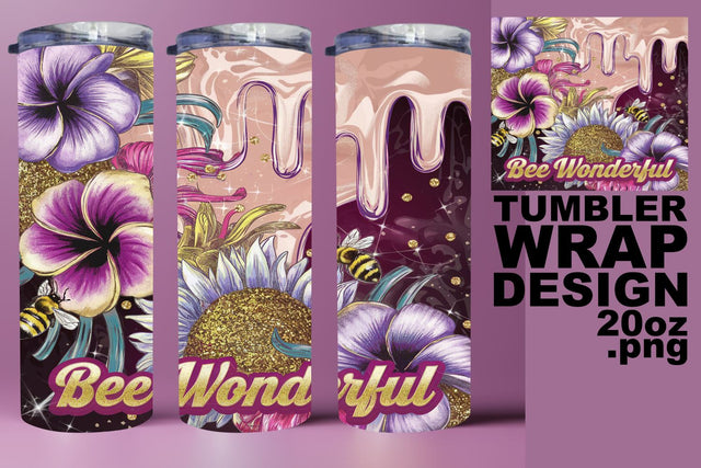 Creative 20oz wrap, vibrant PNG for crafting joy! , Bee Sublimation HoodArtCraft 