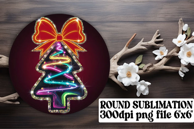 Creative circle PNG files, ideal for personalized keychains! , Neon Xmas Sublimation afrosvg 