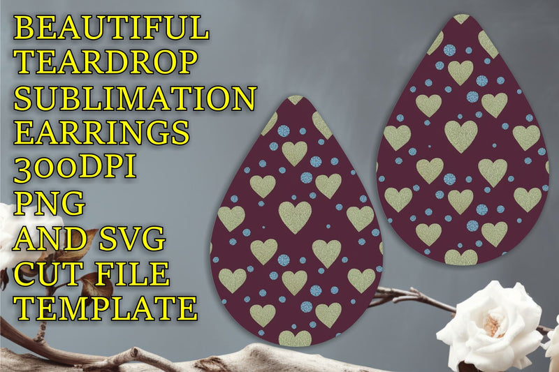 Creative earring design, ideal for crafting projects, Heart Sublimation HoodArtCraft 