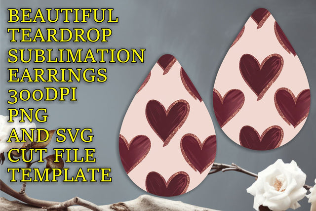 Creative sublimation template for earrings, high-quality PNG, Heart Sublimation HoodArtCraft 