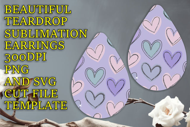 Creative sublimation template for teardrop earrings, PNG, Heart Sublimation HoodArtCraft 