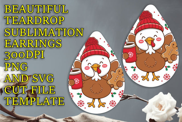 Creative teardrop earrings design, easy-to-use PNG file, Christmas Sublimation HoodArtCraft 