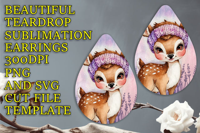 Creative teardrop earrings PNG, ideal for crafting, Animals Sublimation HoodArtCraft 