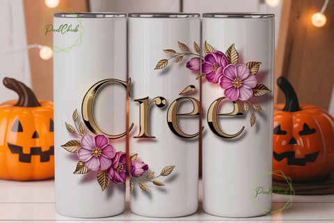 Cree Floral Name 20oz Tumbler Wrap Sublimation PixelChick 