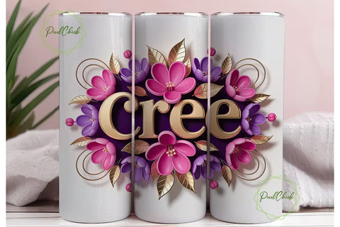 Cree Floral Name 20oz Tumbler Wrap Sublimation PixelChick 