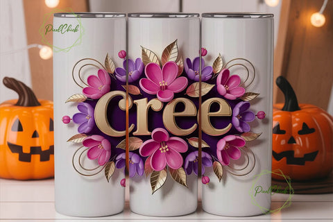 Cree Floral Name 20oz Tumbler Wrap Sublimation PixelChick 
