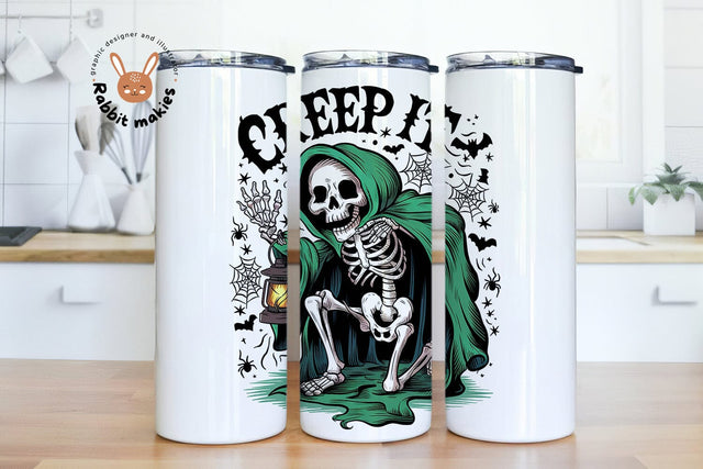 Creep It Skeleton Halloween 20oz Skinny Tumbler Png, Spooky Skeleton Sublimation Design Sublimation Rabbitmakies 