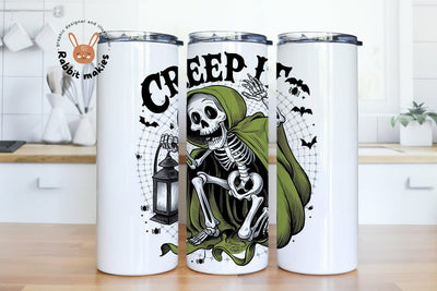 Creep It Skeleton Halloween 20oz Skinny Tumbler Png, Spooky Skeleton Sublimation Design Sublimation Rabbitmakies 