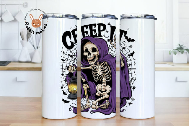 Creep It Skeleton Halloween 20oz Skinny Tumbler Png, Spooky Skeleton Sublimation Design Sublimation Rabbitmakies 