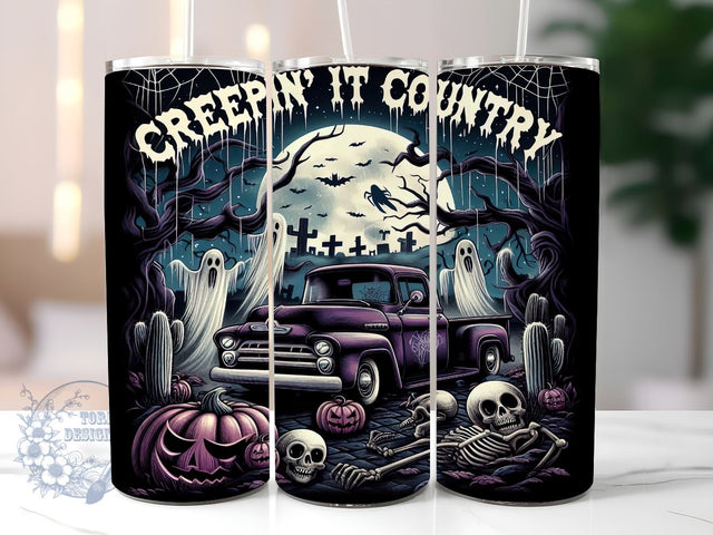 Creepin It Country 20oz Skinny Tumbler, Halloween Truck Tumbler Png, Straight & Tapered Tumbler Wrap, Instant Digital Download Sublimation ToriDesigns 