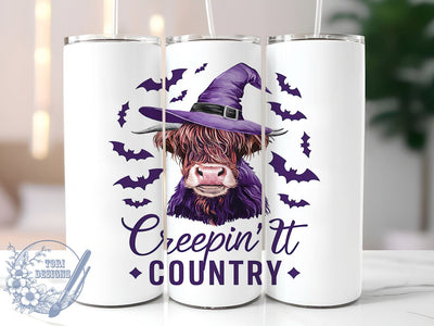 Creepin it Country 20oz Skinny Tumbler PNG, Western Halloween Tumbler Sublimation Wrap, Straight & Tapered Tumbler Wrap, Instant Digital Download Sublimation ToriDesigns 