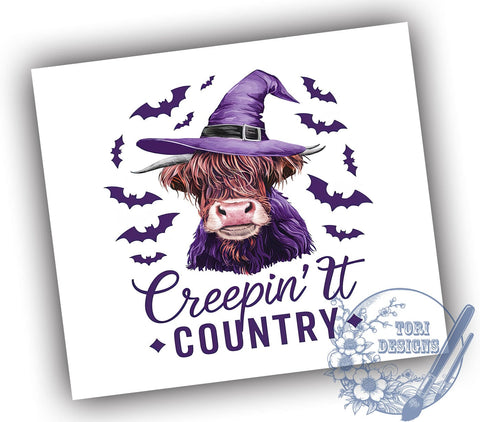 Creepin it Country 20oz Skinny Tumbler PNG, Western Halloween Tumbler Sublimation Wrap, Straight & Tapered Tumbler Wrap, Instant Digital Download Sublimation ToriDesigns 