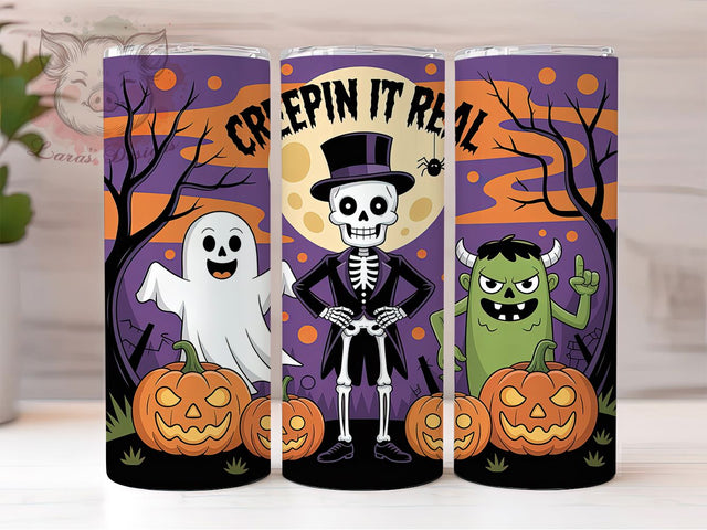 Creepin’ It Real Funny Fall Tumbler Wrap, Halloween Tumbler Wrap, 20oz Skinny Tumbler, Halloween Sublimation, Spooky Season Tumbler, Tumbler Png, Funny Halloween Tumbler Sublimation Lara' s Designs 