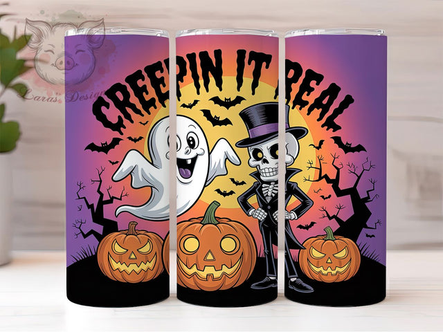 Creepin’ It Real Funny Fall Tumbler Wrap, Halloween Tumbler Wrap, 20oz Skinny Tumbler, Halloween Sublimation, Spooky Season Tumbler, Tumbler Png, Funny Halloween Tumbler Sublimation Lara' s Designs 