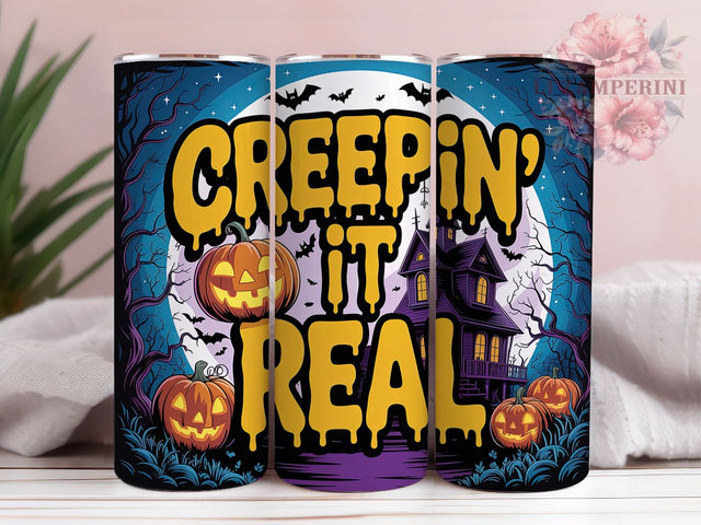Creepin It Real Funny Halloween Tumbler, Halloween Spooky Wrap, Funny Halloween Cup, 20Oz Tumbler Sublimation, Ghosts And Pumpkins Mug, Trick Or Treat Drinkware, Cute Spooky Design Sublimation Li Zamperini 