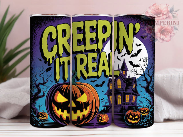 Creepin It Real Funny Halloween Tumbler, Halloween Spooky Wrap, Funny Halloween Cup, 20Oz Tumbler Sublimation, Ghosts And Pumpkins Mug, Trick Or Treat Drinkware, Cute Spooky Design Sublimation Li Zamperini 