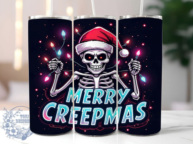 Creepmas Tumbler Wrap, Skeleton Tumbler, Merry Creepmas, 20oz Sublimation, Halloween Christmas, Holiday Drinkware, Spooky Tumbler Design Sublimation ToriDesigns 