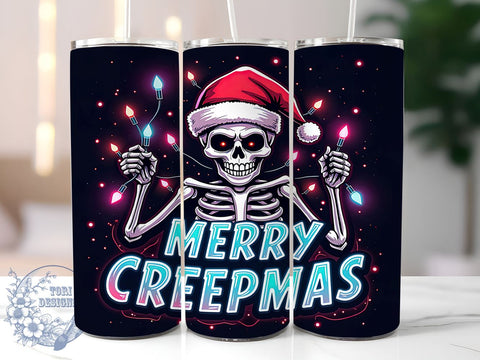 Creepmas Tumbler Wrap, Skeleton Tumbler, Merry Creepmas, 20oz Sublimation, Halloween Christmas, Holiday Drinkware, Spooky Tumbler Design Sublimation ToriDesigns 