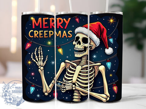 Creepmas Tumbler Wrap, Skeleton Tumbler, Merry Creepmas, 20oz Sublimation, Halloween Christmas, Holiday Drinkware, Spooky Tumbler Design Sublimation ToriDesigns 