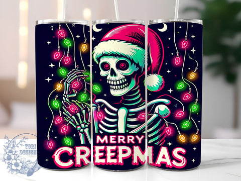 Creepmas Tumbler Wrap, Skeleton Tumbler, Merry Creepmas, 20oz Sublimation, Halloween Christmas, Holiday Drinkware, Spooky Tumbler Design Sublimation ToriDesigns 