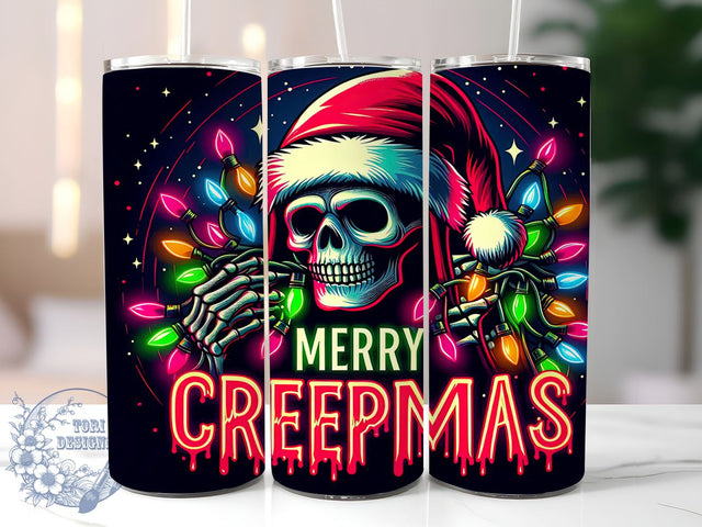 Creepmas Tumbler Wrap, Skeleton Tumbler, Merry Creepmas, 20oz Sublimation, Halloween Christmas, Holiday Drinkware, Spooky Tumbler Design Sublimation ToriDesigns 