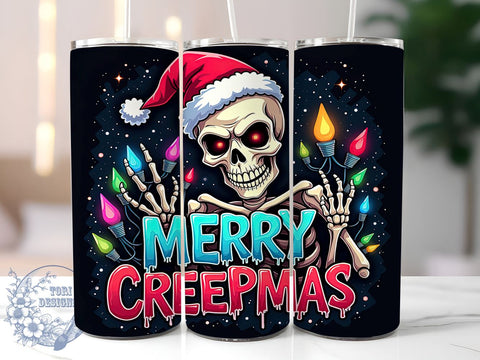 Creepmas Tumbler Wrap, Skeleton Tumbler, Merry Creepmas, 20oz Sublimation, Halloween Christmas, Holiday Drinkware, Spooky Tumbler Design Sublimation ToriDesigns 
